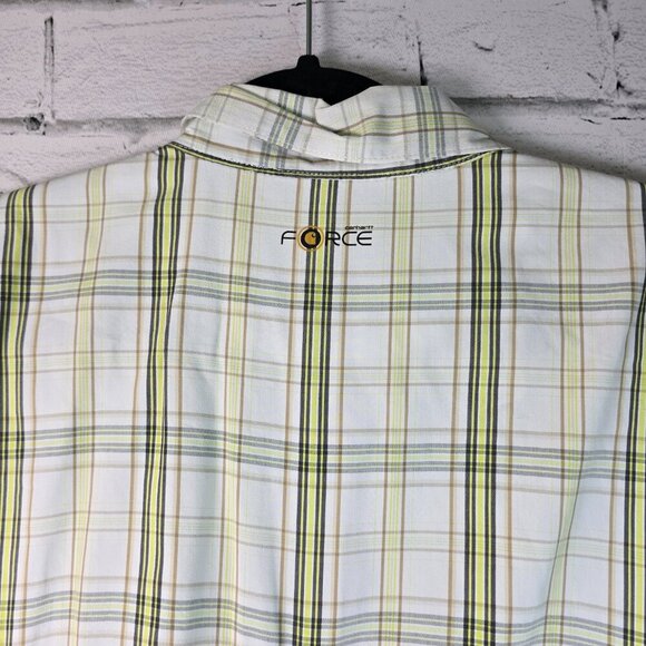 CARHARTT FORCE RELAXED FIT SHORT SLEEVE BUTTON DOWN SIZE XL WHITE GREEN YELLOW - Picture 5 of 8